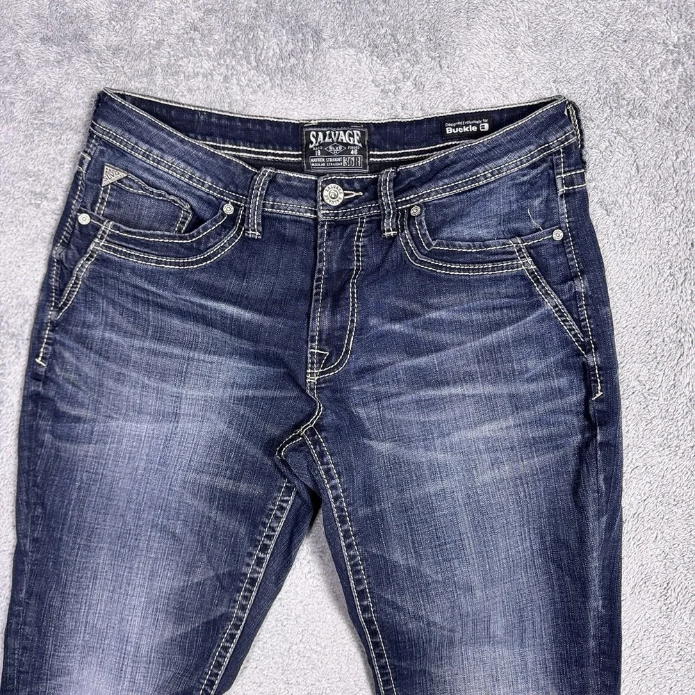Salvage Jeans Mens 36R Mayhem Regular Straight Denim Whisker Thick Stitch 23-460